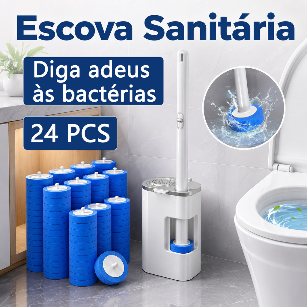 Escova de Vaso Sanitário Descartável com 24 Refil Suporte de Parede para Limpeza de Banheiro