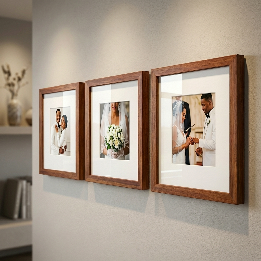 Kit 3 quadros decorativos moldura 23x23 fotografia paspatur vidro acrilico