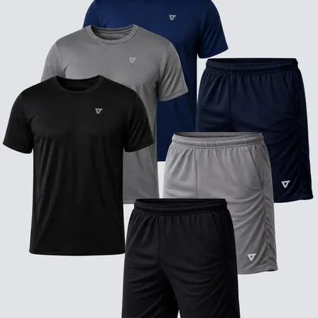 Kit Com 3 Conjuntos Academia Masculino Dry Fit Shorts+camisa