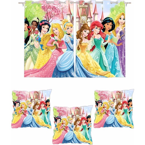 Cortina 2,20x3,14 + Almofadas Em Tecido Infantil Meninas