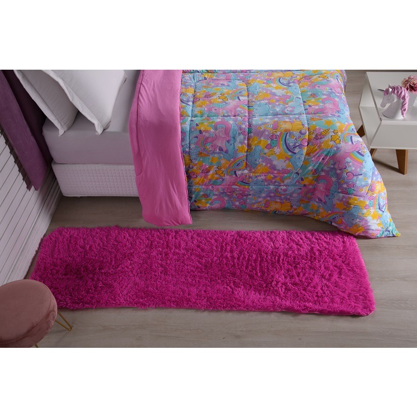 Tapete Passadeira Quarto 1m Felpudo Antiderrapante Rosa Pink