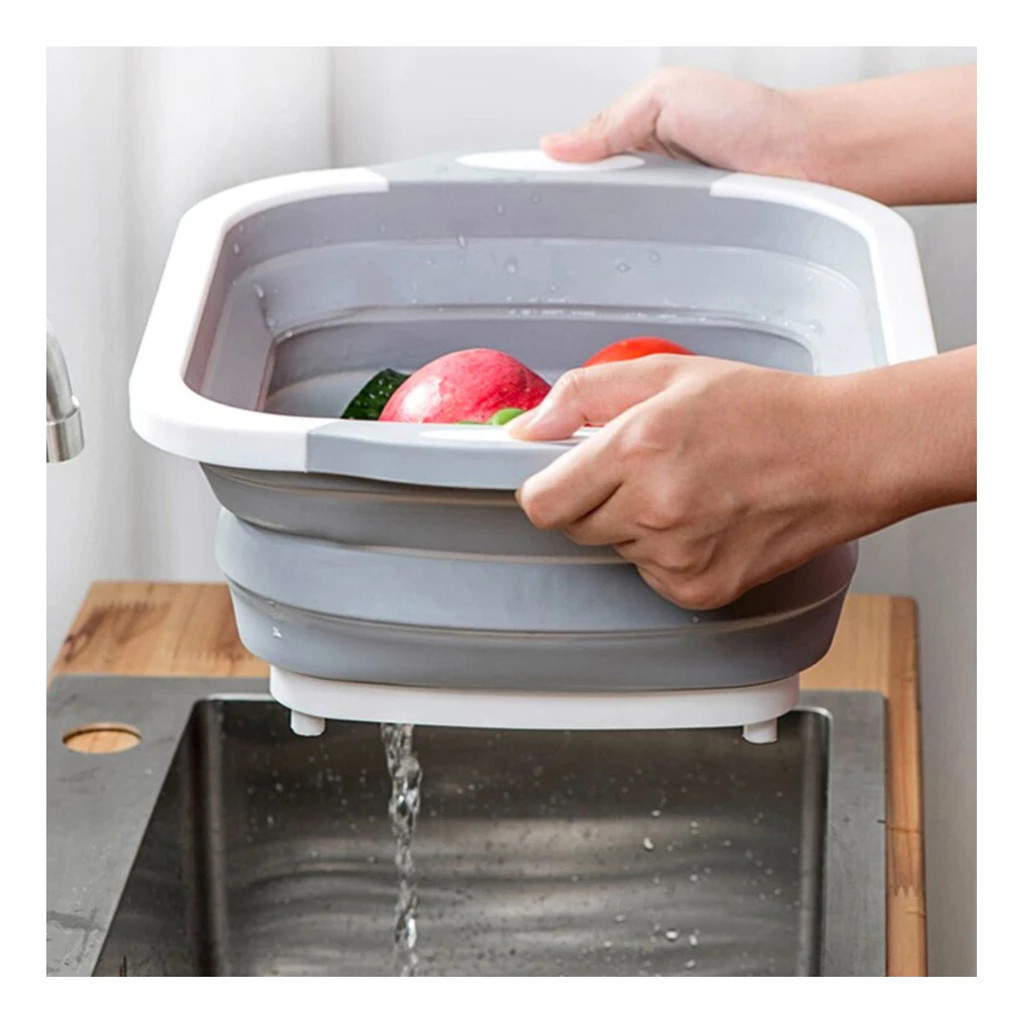 Bacia Silicone Dobrável Balde Lavar Roupas Alimentos Peixes Cozinha Lavanderia Camping Pegador