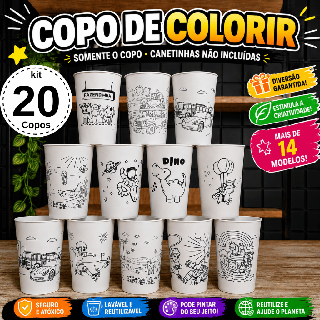 Copo Personalizado Para Lembrancinha de Aniversário Infantil Kit 20un Divertida Criativa Educativa.