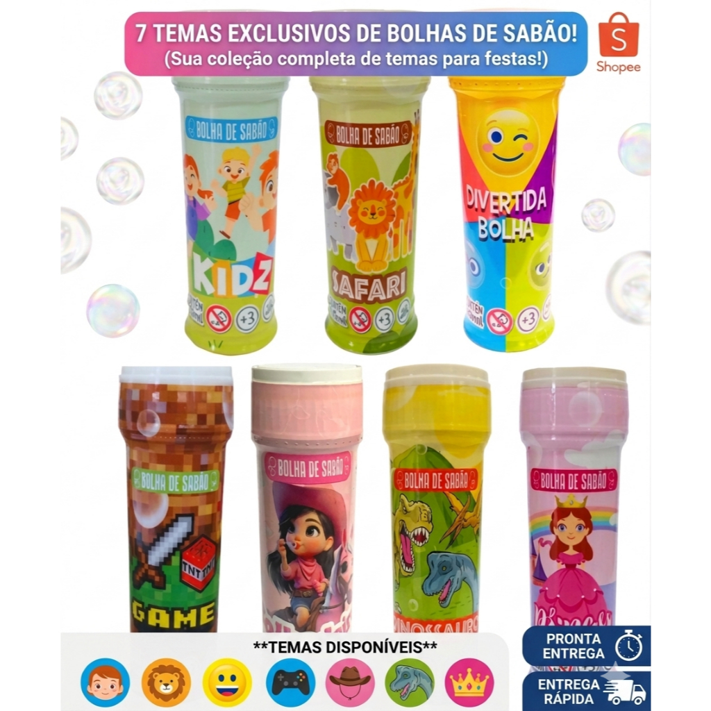 Kit 10/15/20/25/30 Bolhas de Sabão 60ml Escolha seu TEMA | Lembrancinha Festa Infantil prenda junina dia das crianças