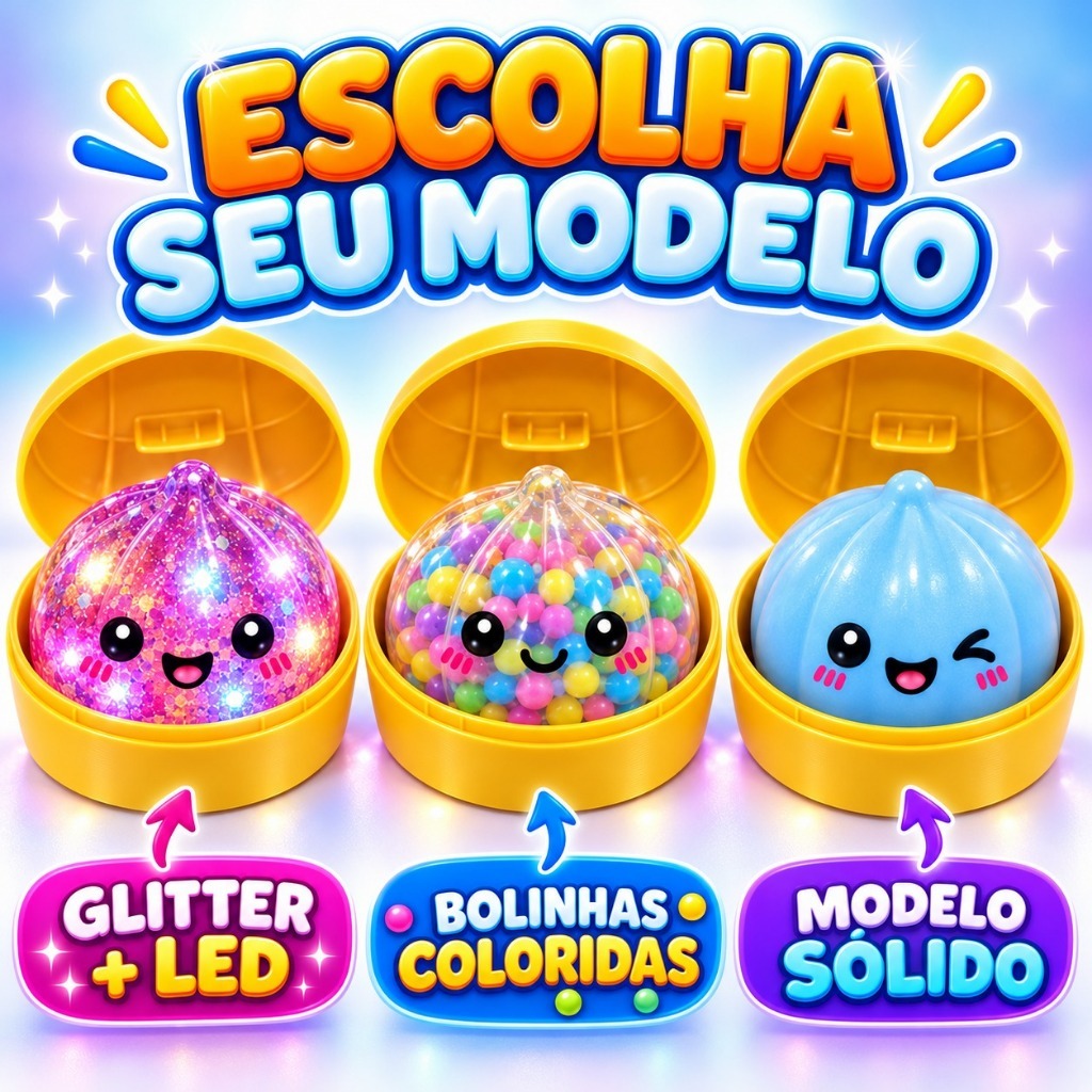 Squishy Bolinho Dumpling Brilhante Glitter Led 9cm Anti Estresse Pãozinho Baozi Alívio Apertar