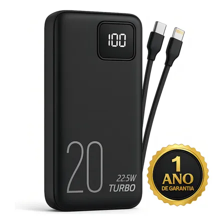 Carregador Portátil Power Bank Turbo 20000mah 22.5w universal para iphone samsung motorola xiaomi Com Display Digital DTimp