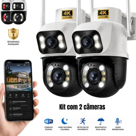 Kit 2 Câmeras de Segurança Woosh A28B Full HD Dupla Lente com Visão Noturna Colorida
