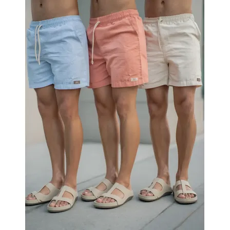 Kit 3 Short Masculino Mauricinho Linho Bermuda Praia Verão