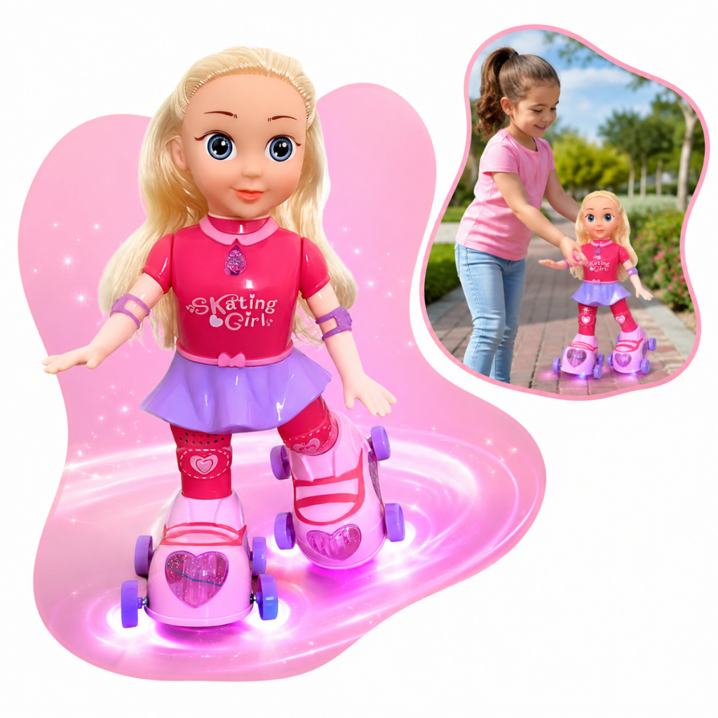 Boneca Patinadora Anda Sozinha Luz Som Musical Dançarina Giratória Brinquedo Dance Patins Menina