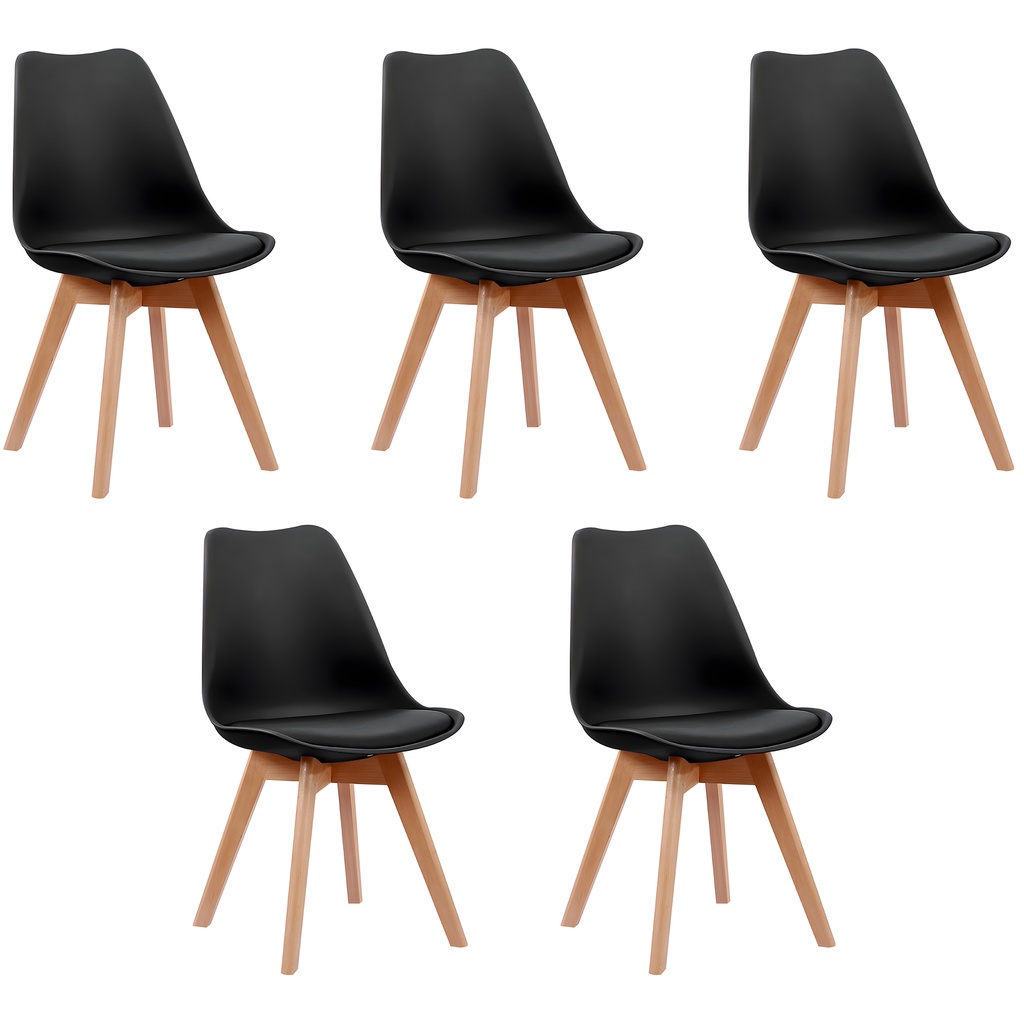 Kit 5 Cadeiras Eames Siena Pés de Madeira Sala de Jantar