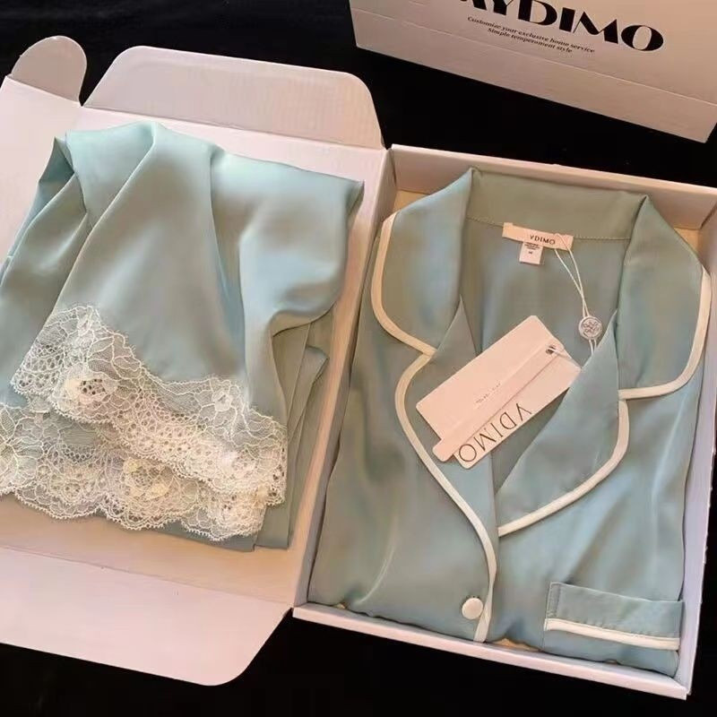 Pijamas de Seda Gelada para Mulheres com Mangas de Compressão Conjunto de Seda Fino e Confortável para Uso Diurno