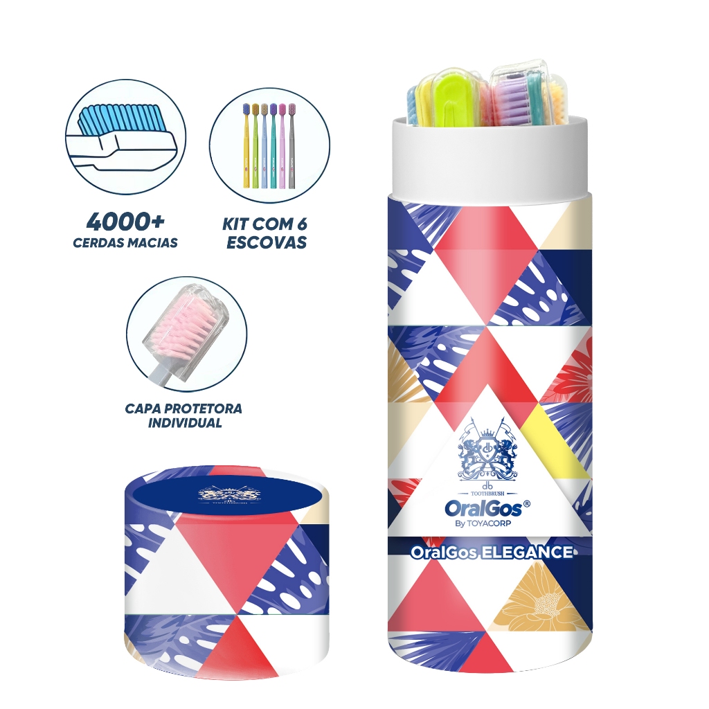 OralGos Escova dentes , 6 pacotes, 4000+ pêlos de escova, sem BPA - 6 cores