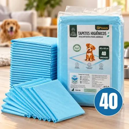 Tapete Higiênico Para Cachorro Super Absorvente 40 Unidades 60x60 Descartável Pet Cão Proteção Piso Alta Absorção