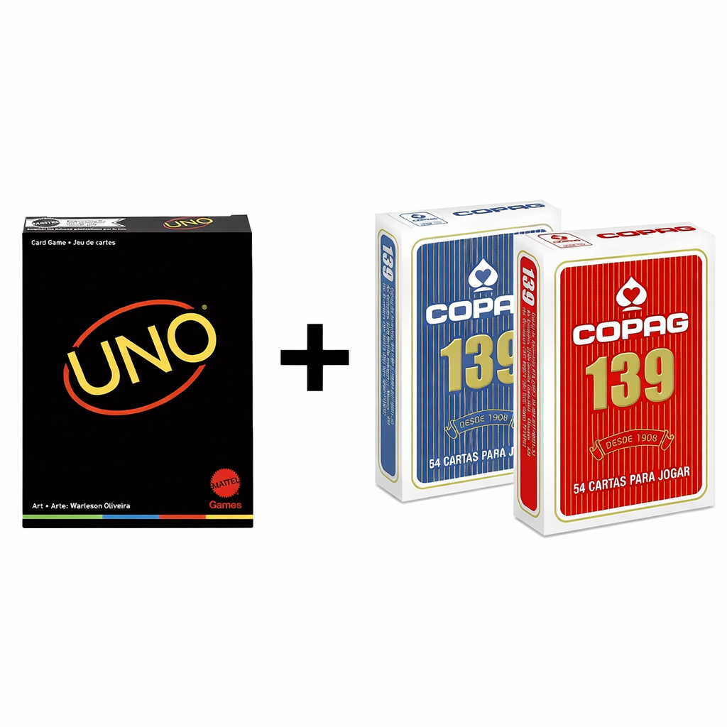Uno Black & 2 Baralhos Copag Jogo de Cartas Alta Qualidade Diversão Amigos Férias