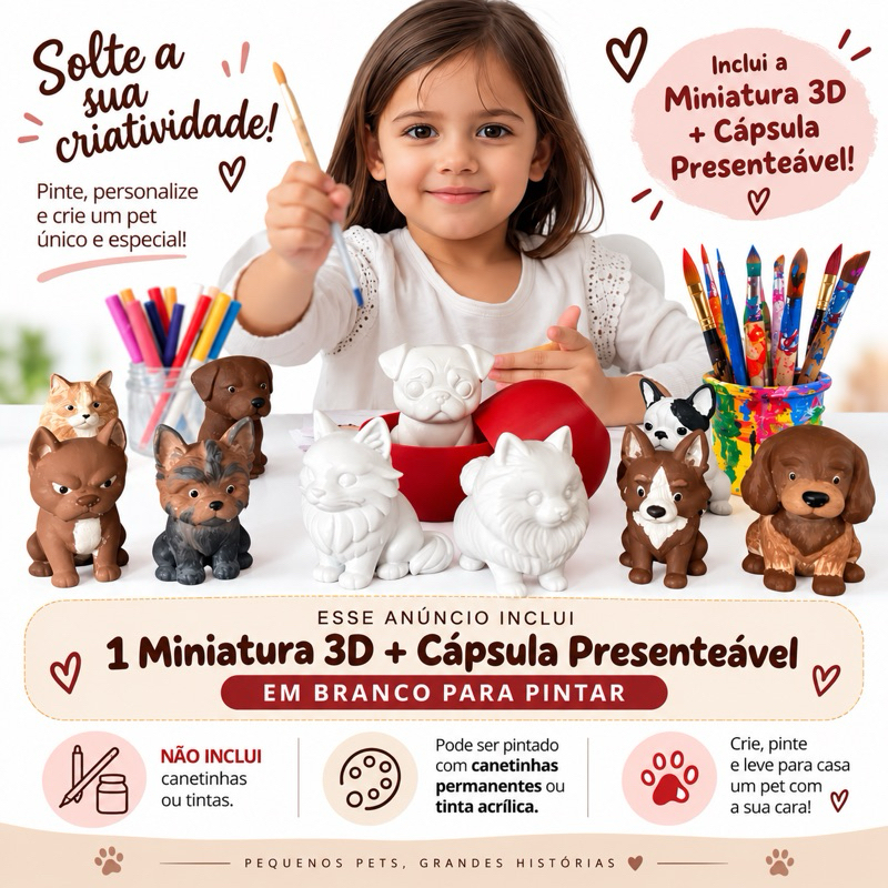 Brinquedo Criativo de Pintar - MiauauGoods Presente Pet 3D +25 raças 🐶😻🐥  3D Escolha seu Pet, Cachorrro e Gato