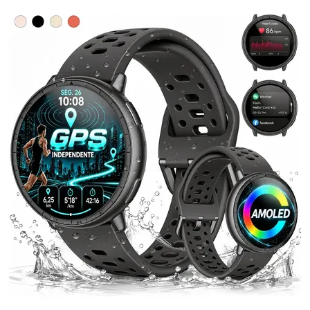 Smartwatch GPS Relógio Inteligente AMOLED NOVANTE Digital IP68 5ATM Impermeável Masculino Feminino Com Chamadas Bluetooth Notificações Instantâneas Monitoramento De Saúde Pulseira Para Smartband Preto