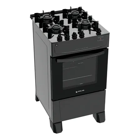 Fogão 4 Bocas Atlas Mônaco Top Glass com Mesa de Vidro e Acendimento Automático Preto Bivolt