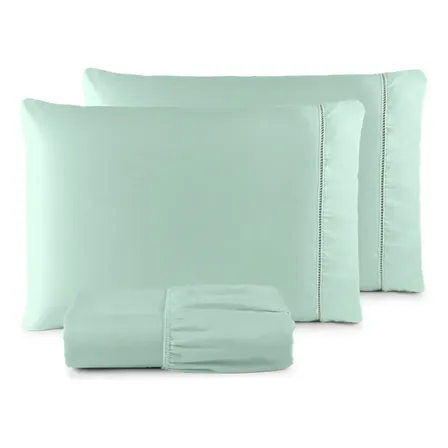 Jogo De Lençol 400 Fios Queen Verde Liso 3 Peças Com Elástico Padrão Hotel