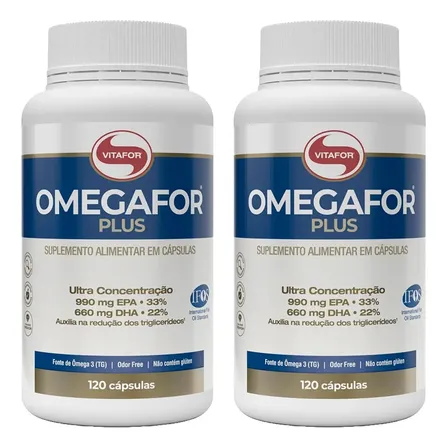 Ômega 3 Vitafor Omegafor Plus em Cápsulas, Pack com 2 Potes de 120 Cápsulas Cada