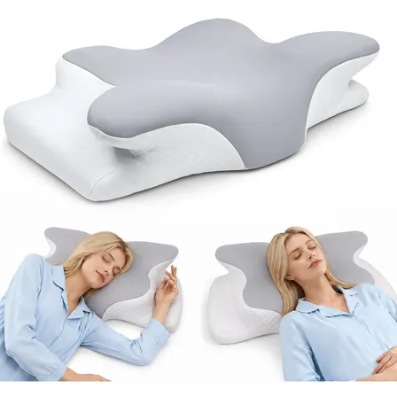 Travesseiro Cervical Ergonômico Ortopédico Coluna Anti-ronco Branco-cinza