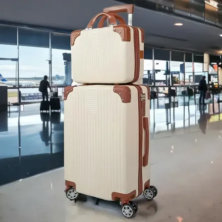 Mala De Viagem 10kg Promoção Rodas 360° Miami Com Frasqueira Bege Listras