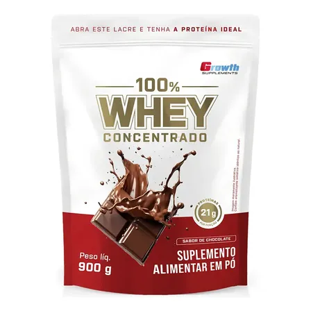 Whey protein Growth Supplements 100% Concentrado 900g em pó sabor Chocolate x 900g
