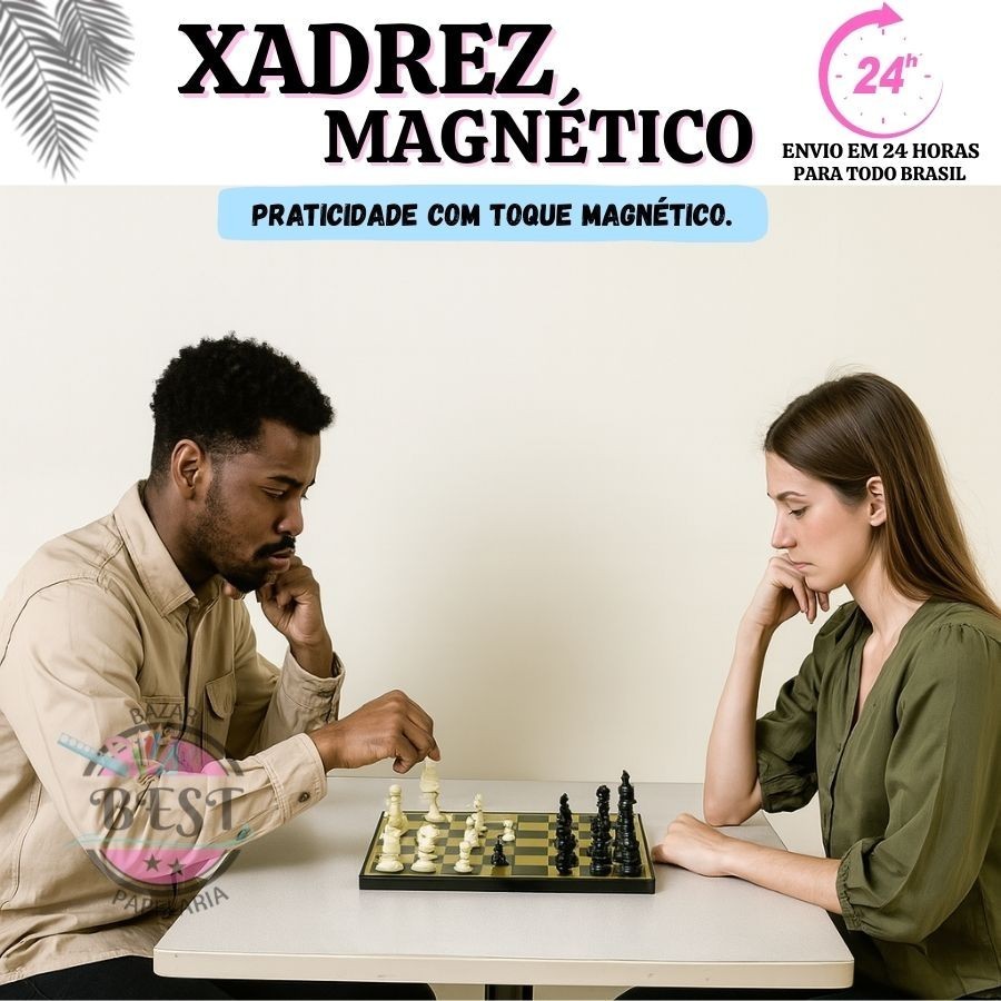 Jogo Xadrez Tabuleiro Profissional 37cm x 36cm Dobrável Magnético Com Imã