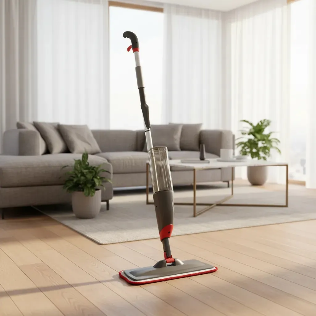 Mop Spray Reservatório Água Vassoura Esfregão Rodo Mágico Cor Cinza e Vermelho