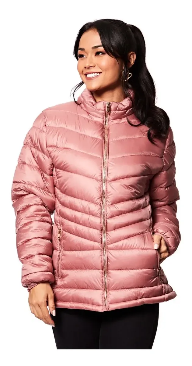 Jaqueta Feminina Facinelli Acolchoada Zíper 620240 Rosa G Liso