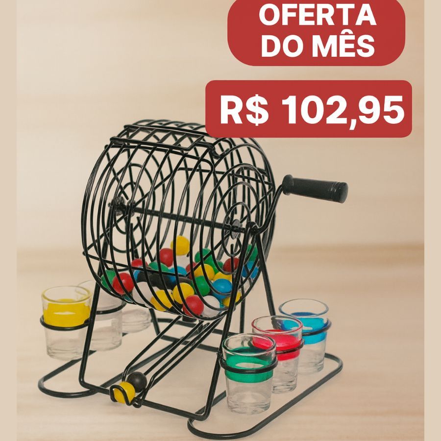 Jogo Bingo Brinquedo Com 6 Copos 48 Bolas Base Giratória