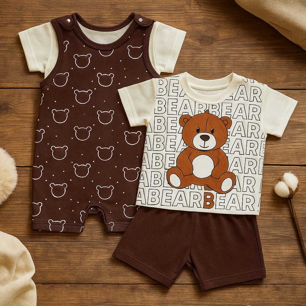 Macacão para bebê menino Bear Marrom Ursinho Kit Macacão e Camiseta ou Conjunto