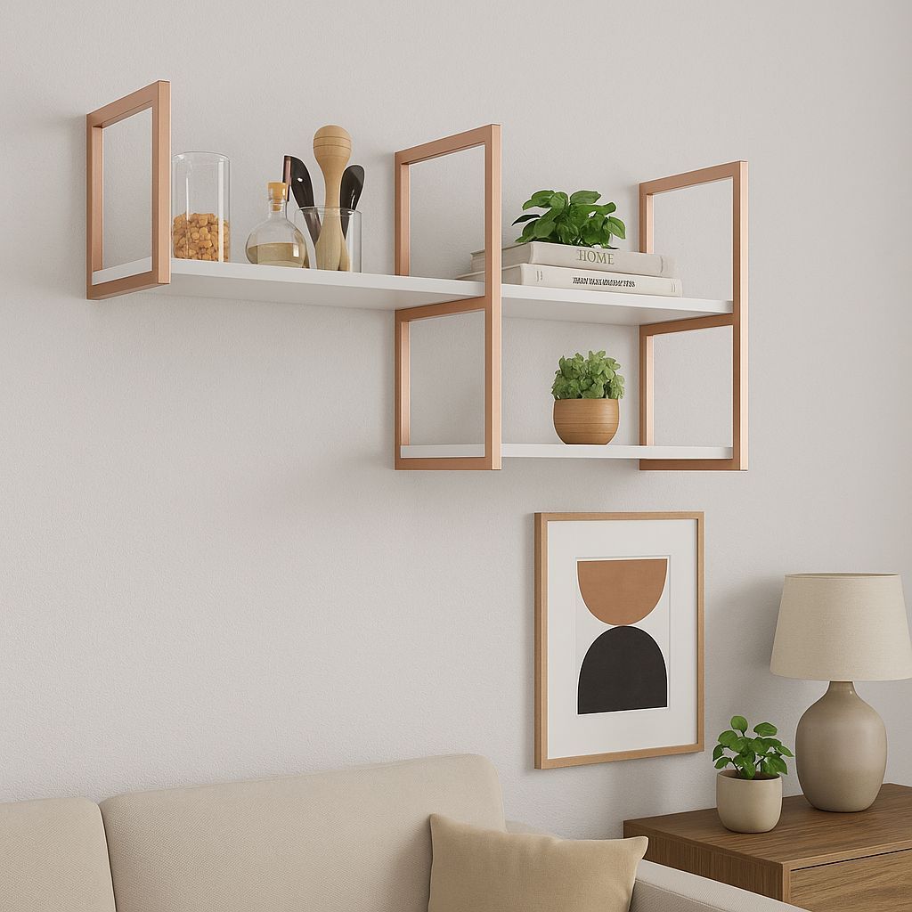 Nicho Prateleira Suspensa Estilo Industrial Teto E Parede Rose Gold