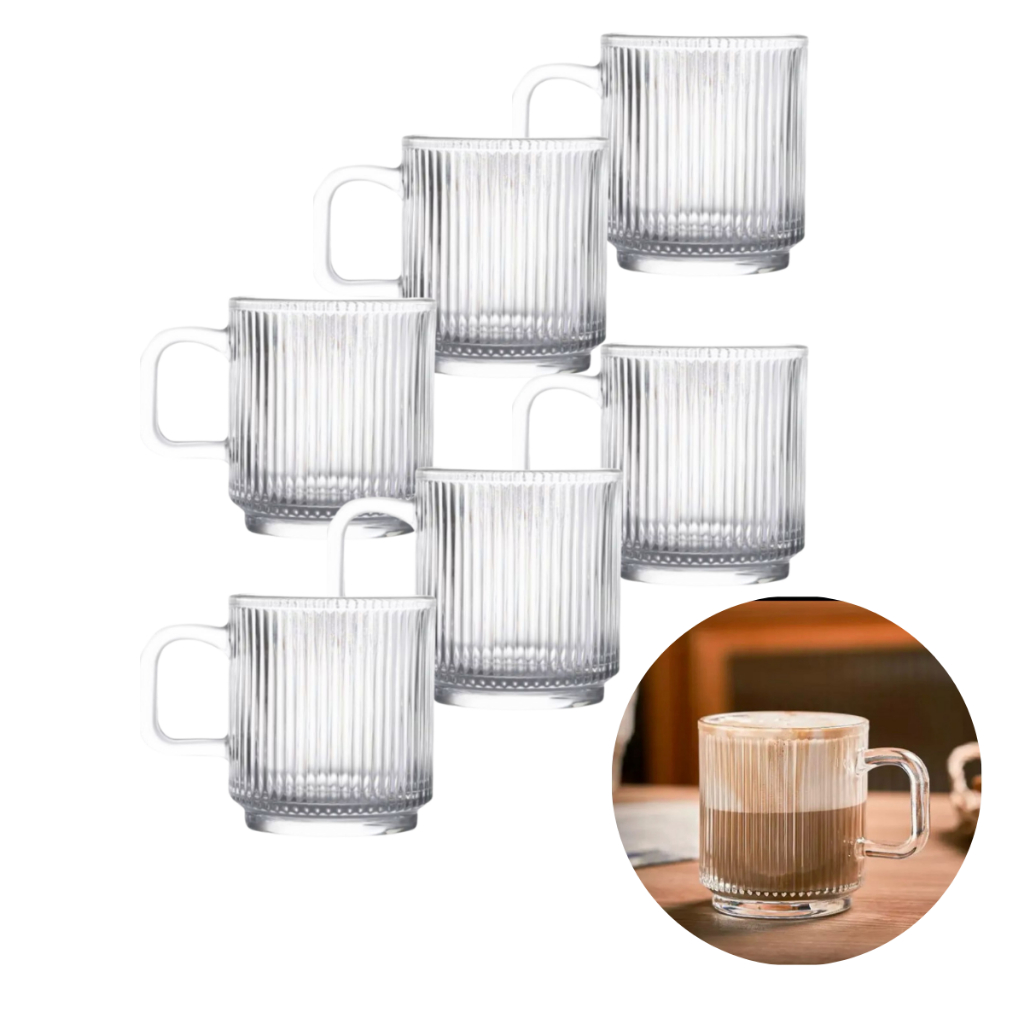 Conjunto 6 Canecas de Vidro Caneladas Xícaras Resistentes Textura Canelado Café