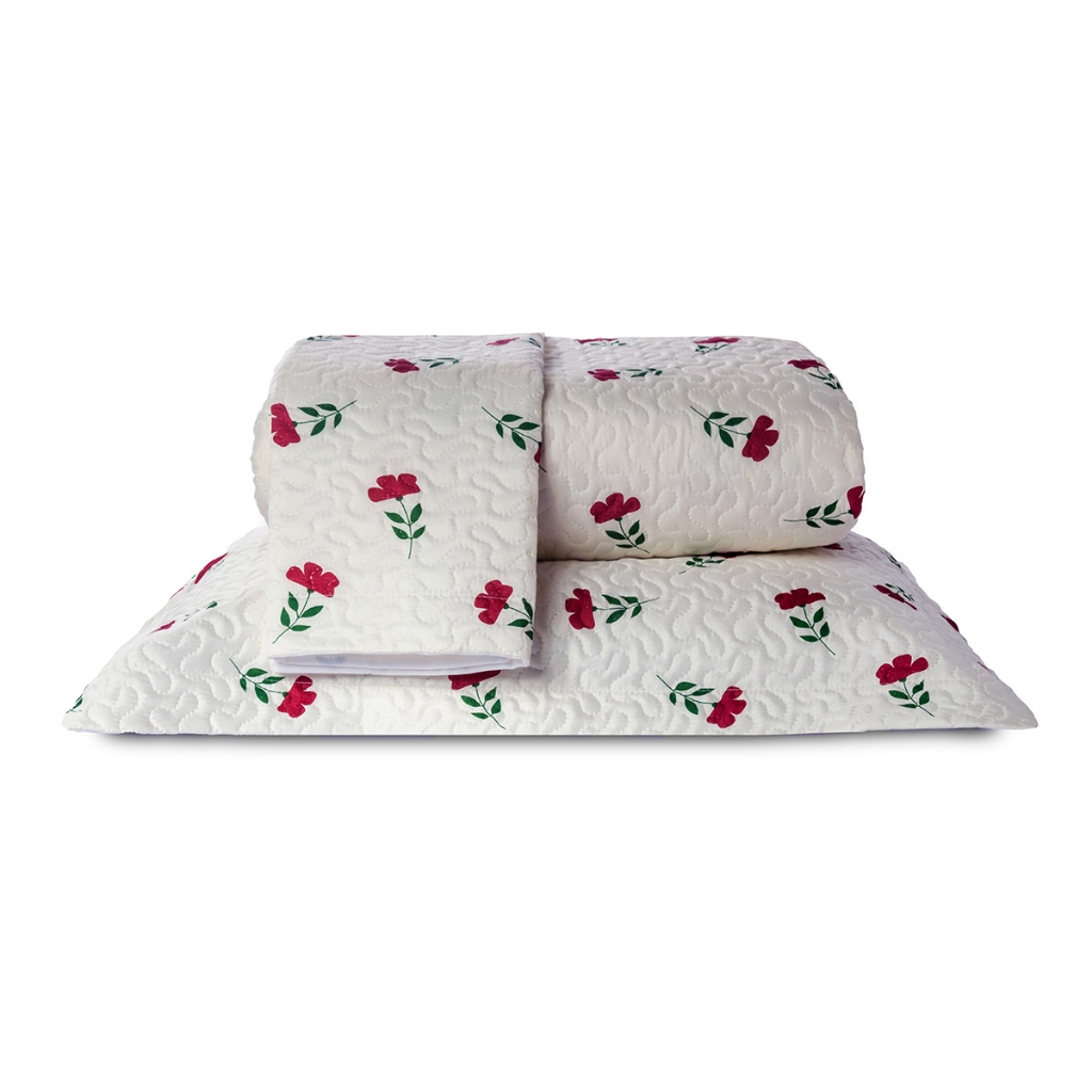 Kit Cobre Leito Colcha Casal Padrão 03 Peças Estampado 180 Fios