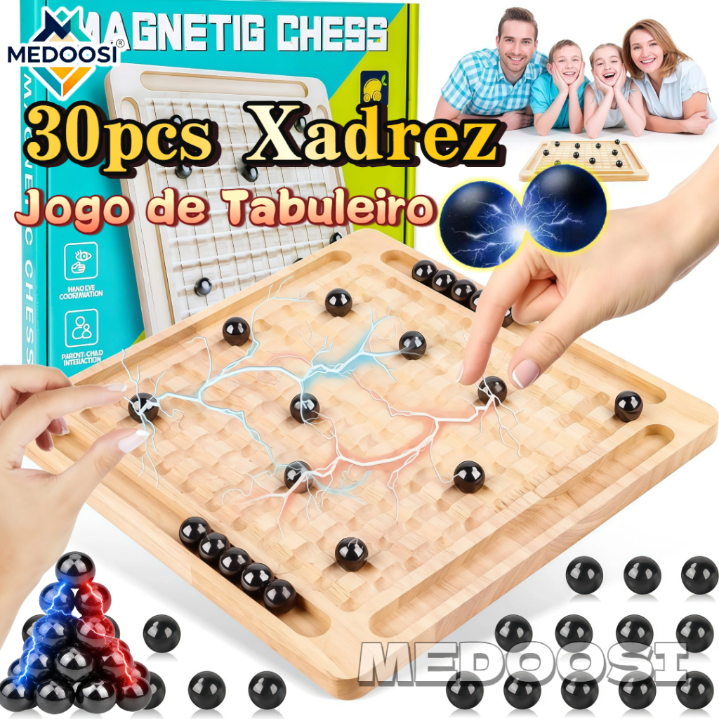 Xadrez Magnético de Madeira Portátil Jogo de Tabuleiro Infantil com Peças Brinquedo Educativo