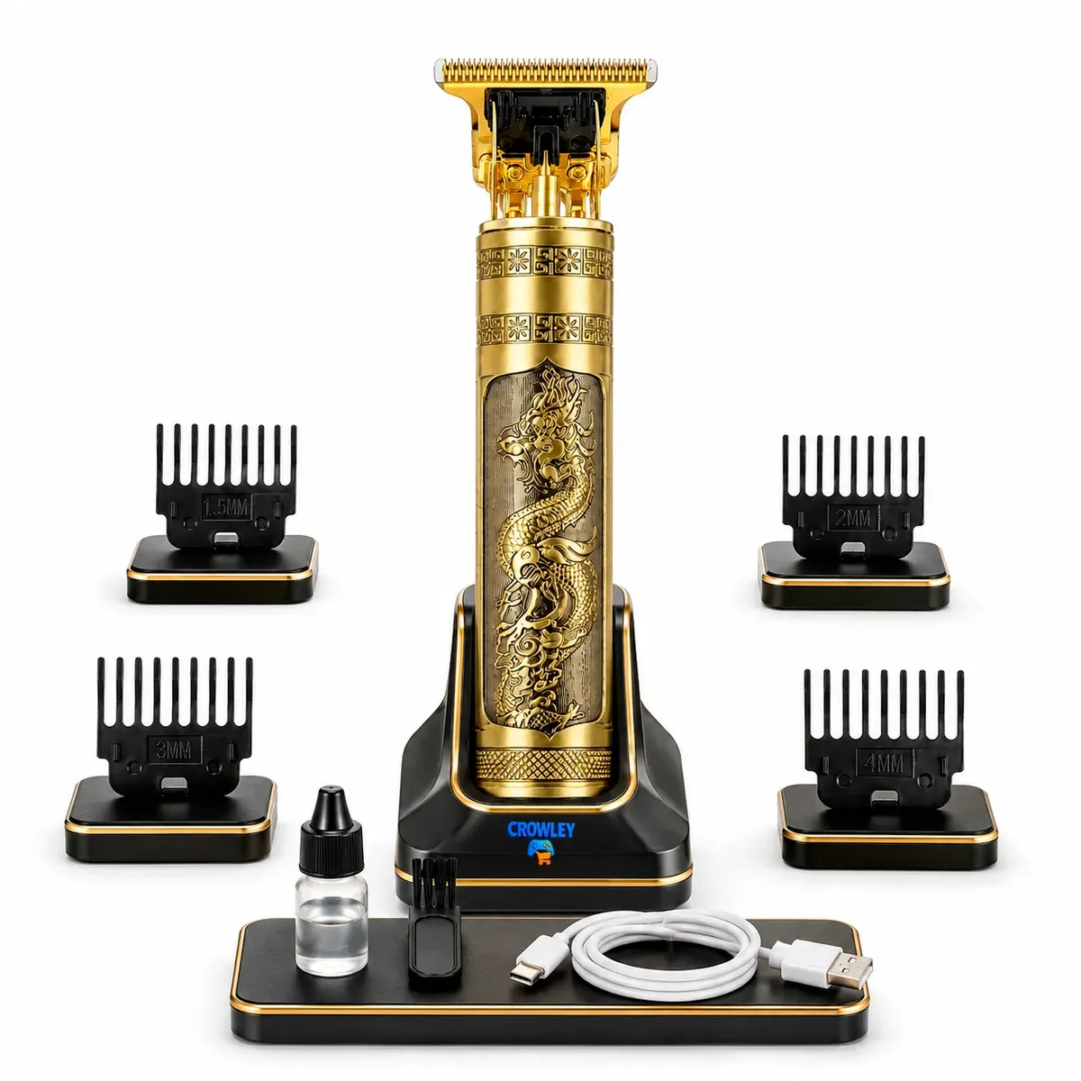 Maquina Maquininha Dragao Acabamento Cortar Cabelo Aparador Barba Pelos Elétrica Sem Fio Recarregavel - Crowley