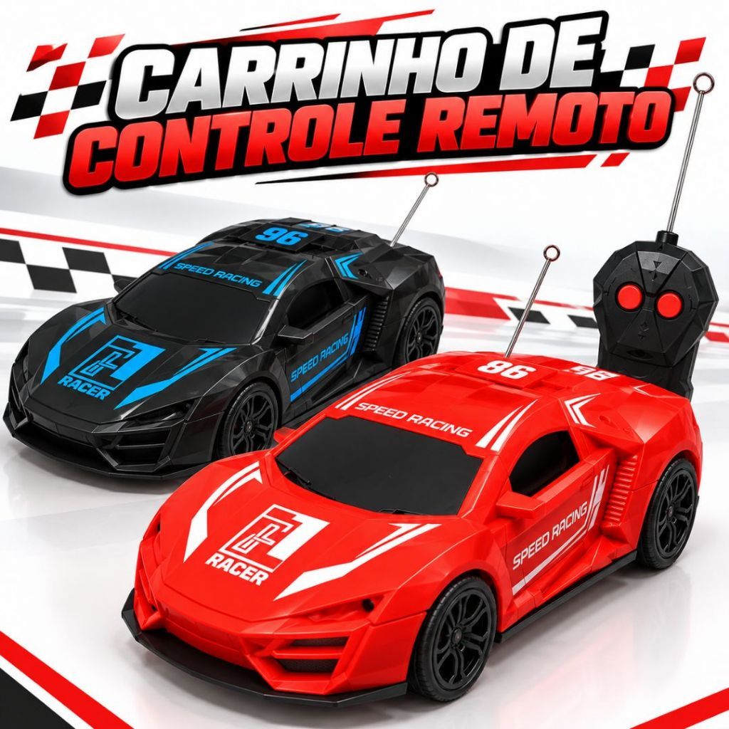Carrinho de controle remoto menino infantil de corrida brinquedo speed racing vermelho e preto