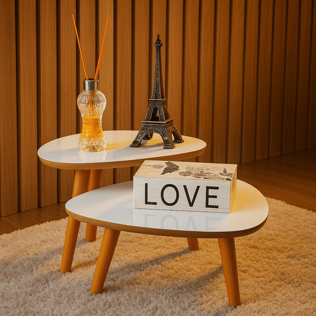 Conjunto 2 Mesas De Centro Francie Com Pés Plástico PVC Caramelo Para Sala De Estar Decorativa Elegante