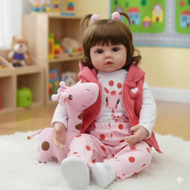 Boneca Bebê Reborn Girafinha Realista New Happy