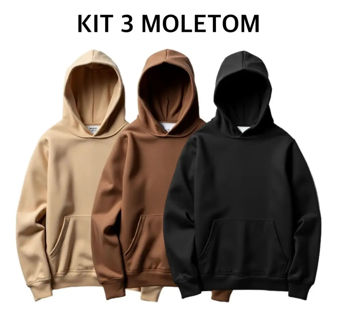 Kit 3 Moletom Liso Canguru Blusa De Frio Com Capuz Flanelado