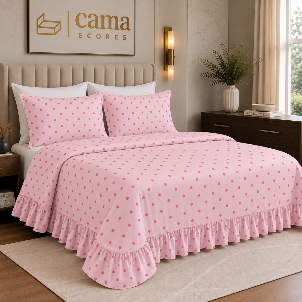 Kit Colcha Lençol com Babado Poá Casal ou Queen 3 Peças Micropercal Premium Toque de Algodão Macio