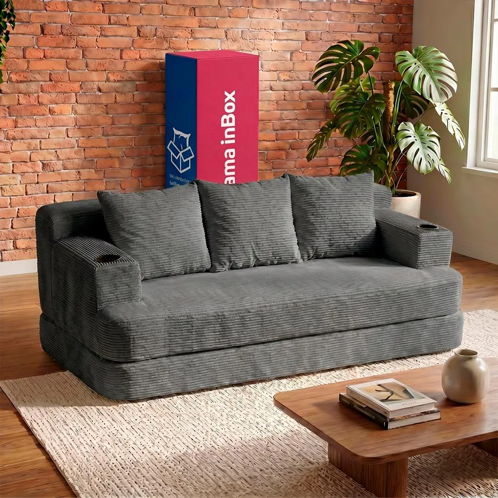 Sofá Cama Nami. 1,88m Xpand Tech Tecido Velourê Cama Inbox Cinza-escuro Liso