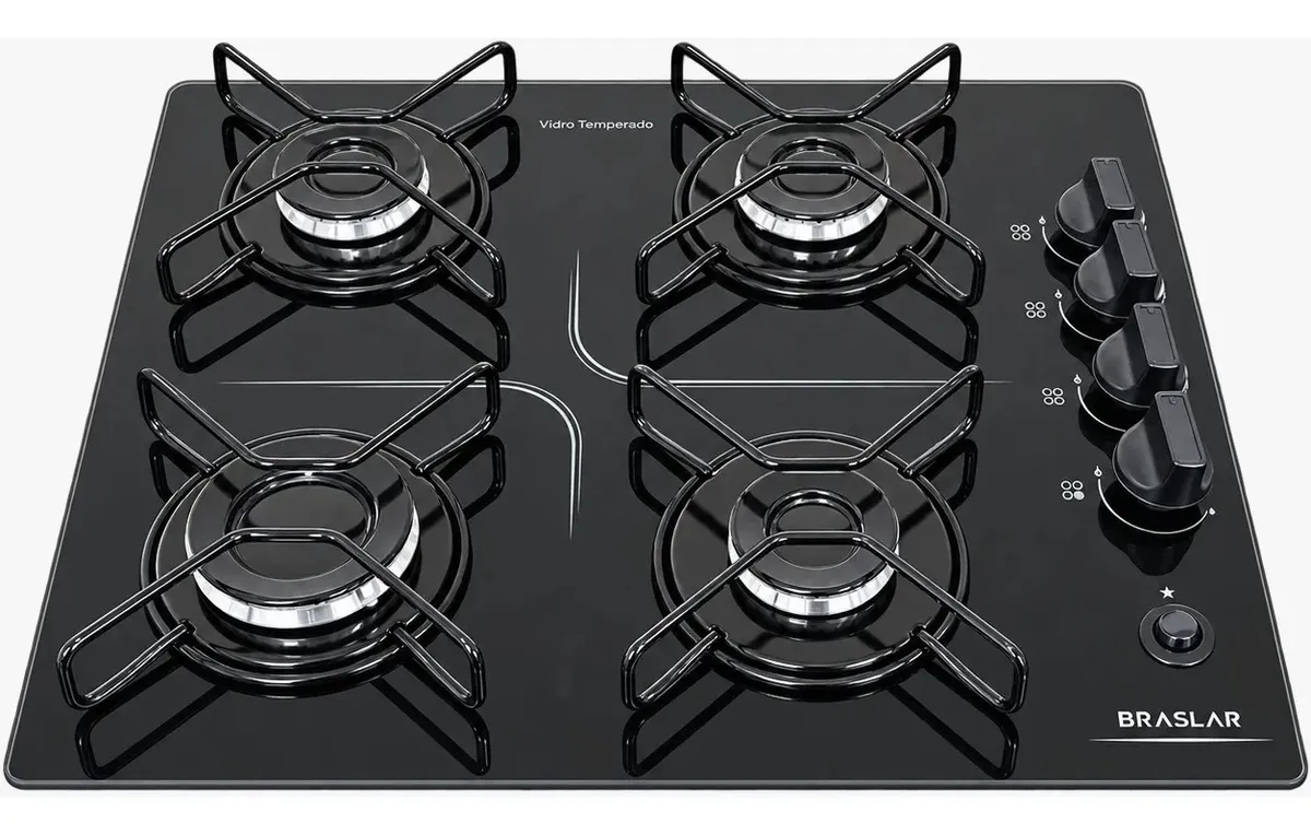Cooktop Braslar Pop Gás 4 Bocas Mesa Vidro - Cor Preto