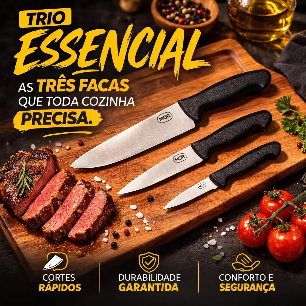 Conjunto Assador 3 Facas Preto – Mor
