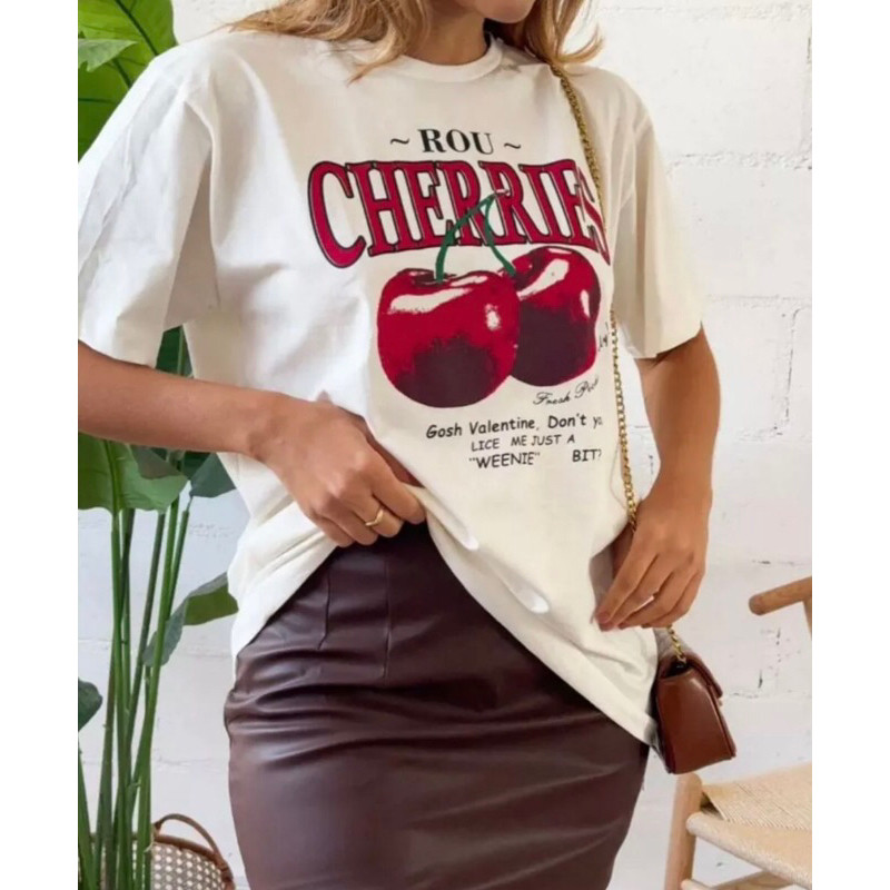 Tshirt Feminina Tendencia Moda Blogueira Camiseta Feminina Cereja Camisa Cereja