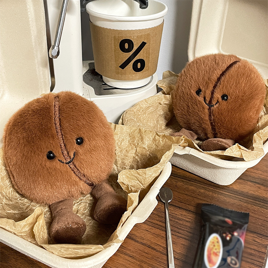 Chaveiro de Pelúcia de Grão de Café Criativo - Acessório de Mini Brinquedo Realista