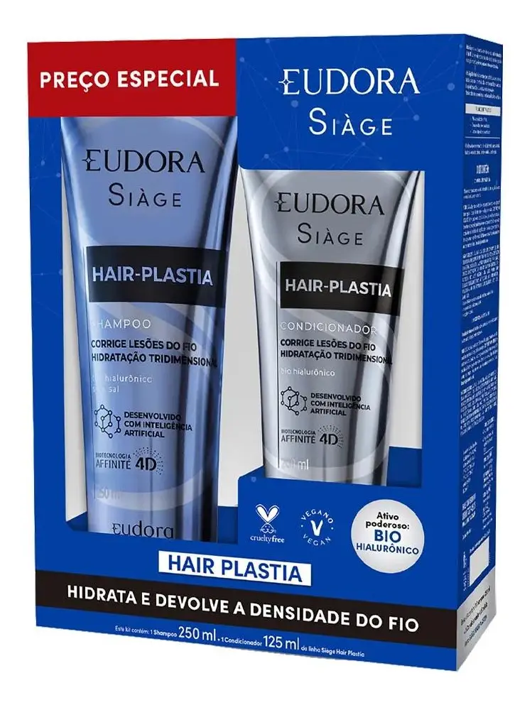 Kit Siàge Eudora Hair Plastia Shampoo 250ml E Condicionador 125ml