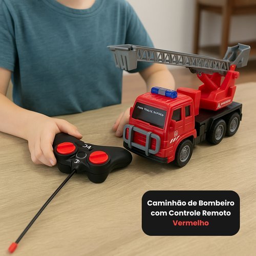 Caminhão Controle Remoto Infantil Brinquedo Educativo Veículo Bombeiro Vermelho