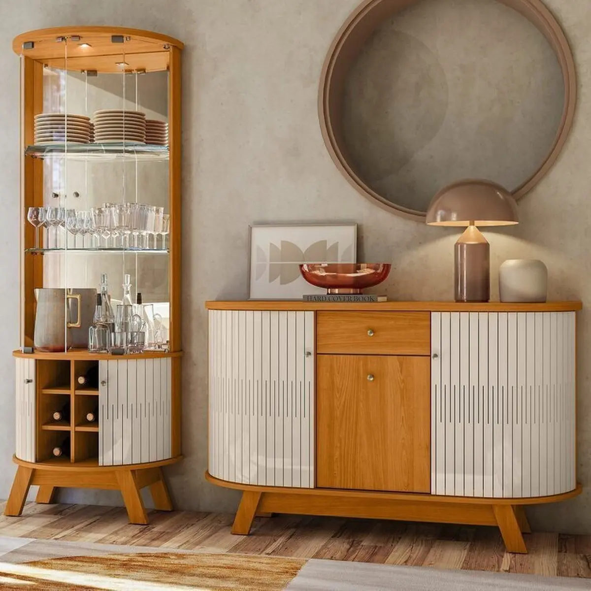 Conjunto Buffet Cristaleira Madetec Marina 4 Portas 1 Gaveta Cinamomo