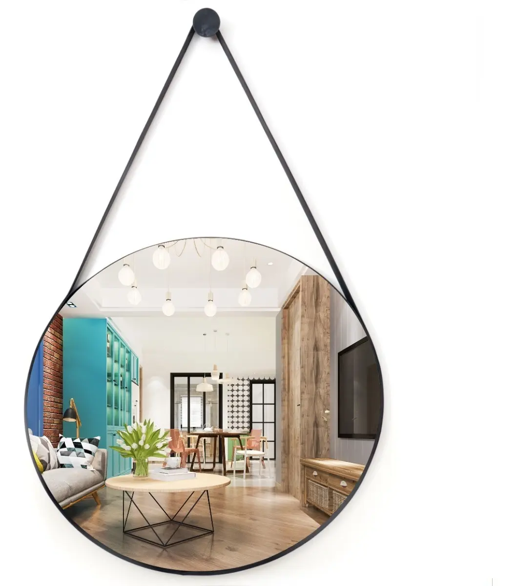 Espelho Redondo Decorativo Suspenso Alça 20cm + Pino Brinde Preto